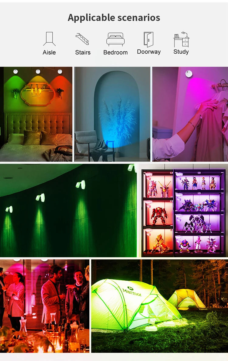Indoor Wireless Led Spotlight Battery Powered Lights Wireless Wall Decoration Accent Light Mini RGB Spotlight For Lighting Home