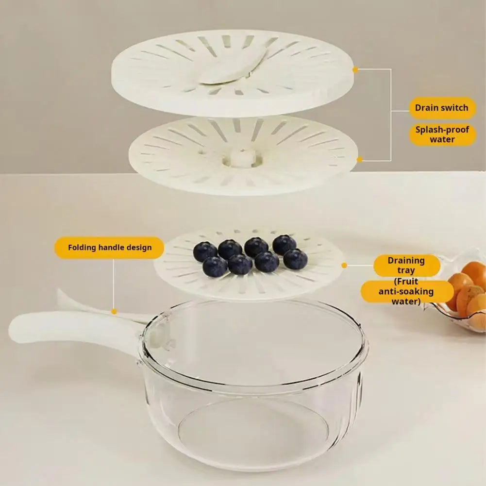 Food Grade Double-Layer Draining Bowl, Fruit Strainer, Colander Bowl with Lid Handle, Bpa Free for Efficient