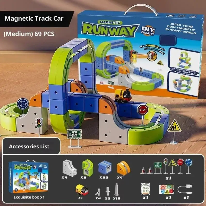 Electric Magnetic Track Set with Anti-Gravity Vehicles - 100+ Pieces STEM Building Toys, Creative DIY Railway for Kids Gift Toy