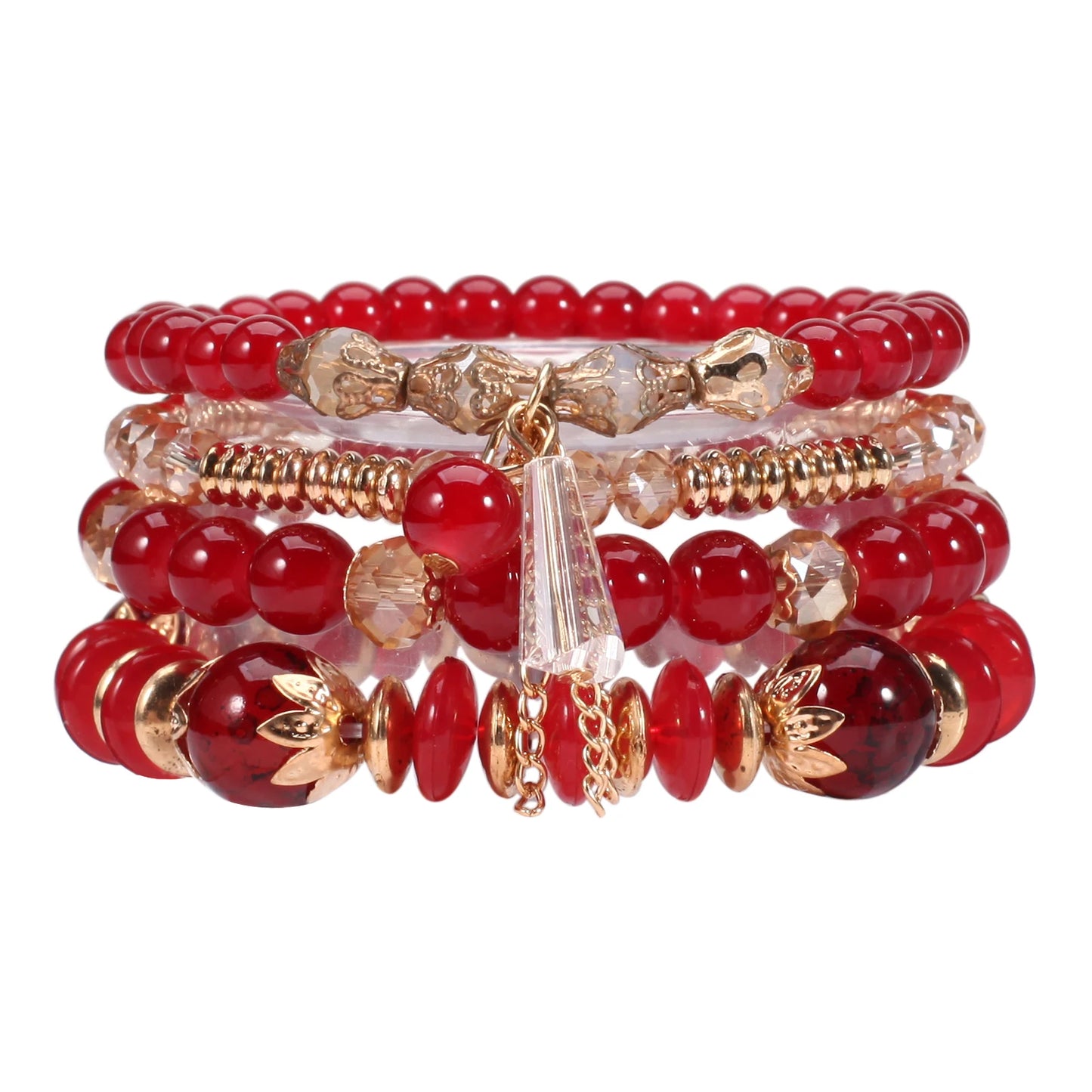Bohemian Stackable Bead Bracelets for Women Multilayered Bracelet Pendant Charm Stretch Bangles