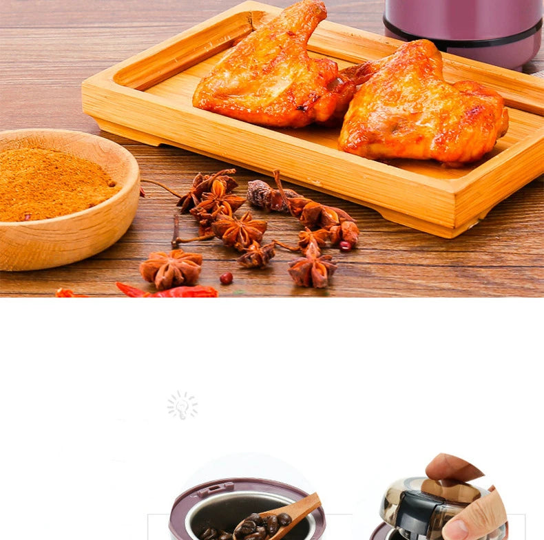 Household electric grinding machine. Household dry grinder, portable coffee machine for grains and miscellaneous grains, grinder