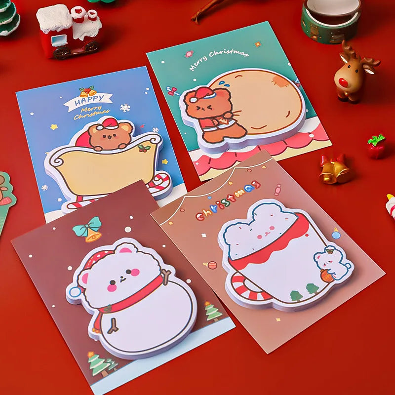 4Pcs/Lot Cute Christmas Sticky Notes Christmas Snowmen Bear Gifts Message Notes Decorations Stickers Kids School Office Supplies