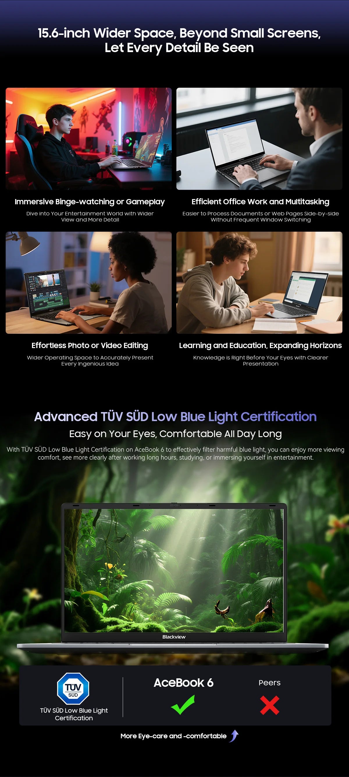 Blackview AceBook 6  Intel Twin Lake N150 15.6 Inch Laptop 16GB DDR4 512GB SSD Windows 11 Home 36Wh Battery