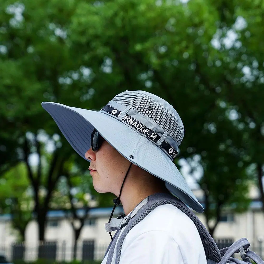 New Summer 15CM Large Brim Sun Hat Men Breathable Fishing Caps Sun UV Protection Mesh Fisherman Hat Hiking Outdoor Beach Cap