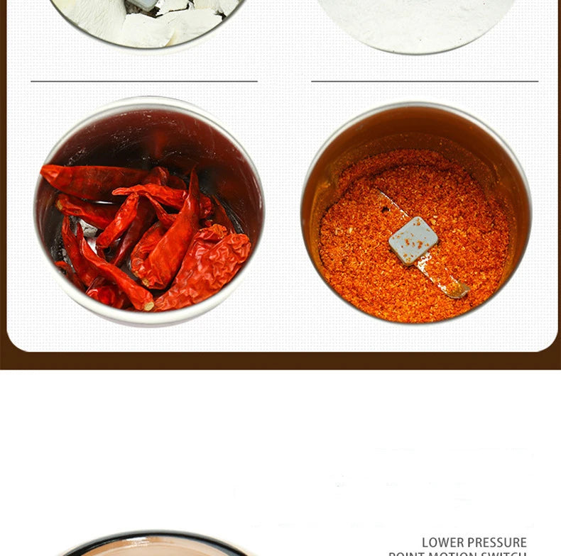 Household electric grinding machine. Household dry grinder, portable coffee machine for grains and miscellaneous grains, grinder