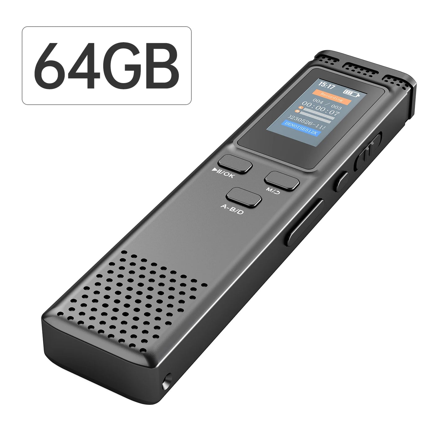 64GB/16GB/8GB Digital Voice Recorder Voice Activated Audio Recording Noise Reduction with Playback MP3 Music Player 288hrs