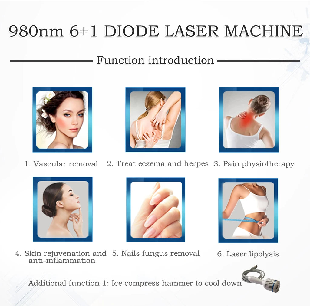 BEST 5 in 1 980nm Diode Laser Vascular Removal Machine Remove Spider Veins 980 Diode Laser Blood Vessels Removal Nail Fungus