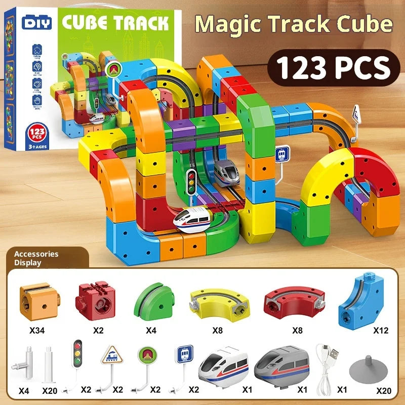 Electric Magnetic Track Set with Anti-Gravity Vehicles - 100+ Pieces STEM Building Toys, Creative DIY Railway for Kids Gift Toy