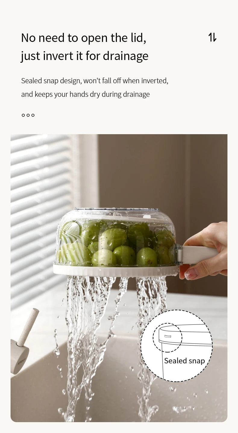 Folding Handle Drain Basket with Lid Fruit Vegetable Washing Bowl Kitchen Washing Basket Plastic Colander Water-Filtering Basin