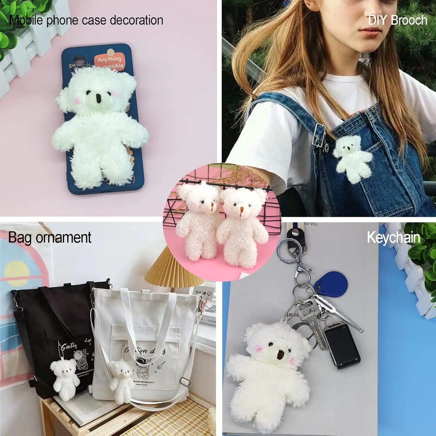10Pcs/lot Plush Teddy Bears Toys 12cm Cute Animal Stuffed Dolls Kawaii Girl Blush Bear Keychain Christmas Birthday Party Gifts