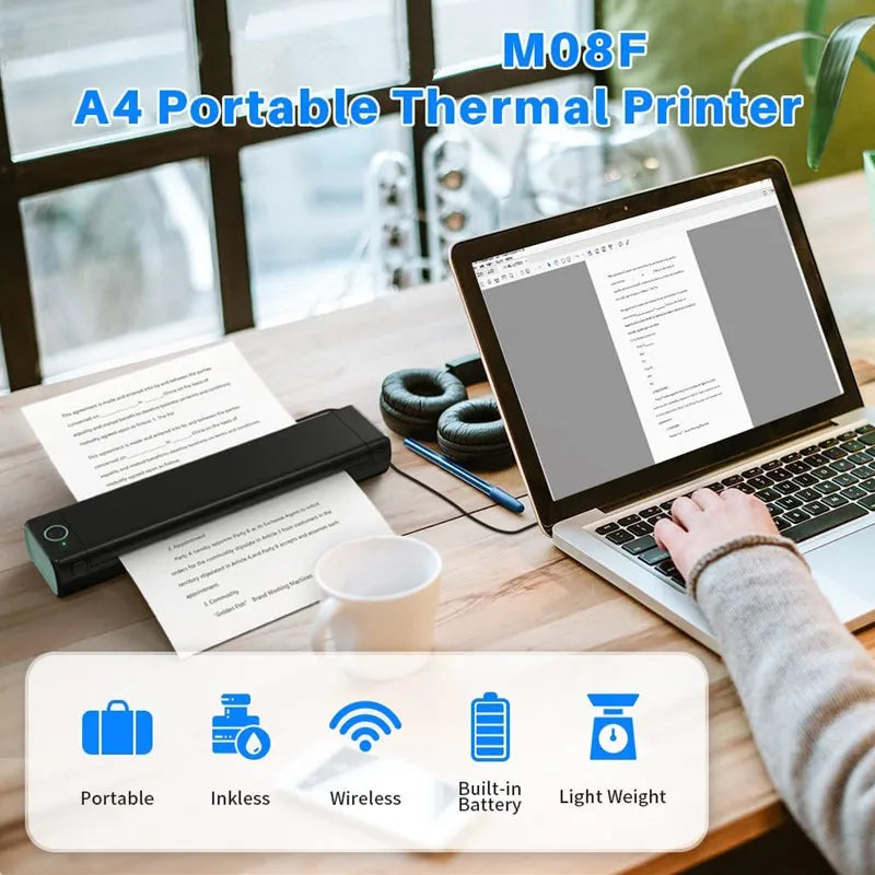 Phomemo M08F A4 Portable Thermal Printer Supports A4 Thermal Paper PJ-722 PJ-763 Wireless Thermal Compact Printer