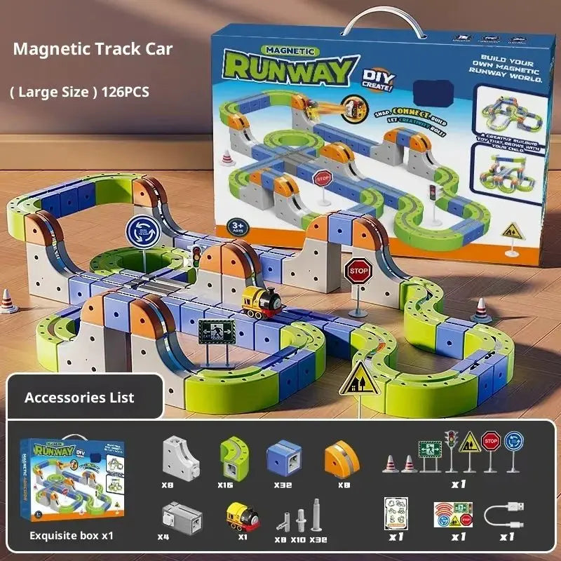 Electric Magnetic Track Set with Anti-Gravity Vehicles - 100+ Pieces STEM Building Toys, Creative DIY Railway for Kids Gift Toy