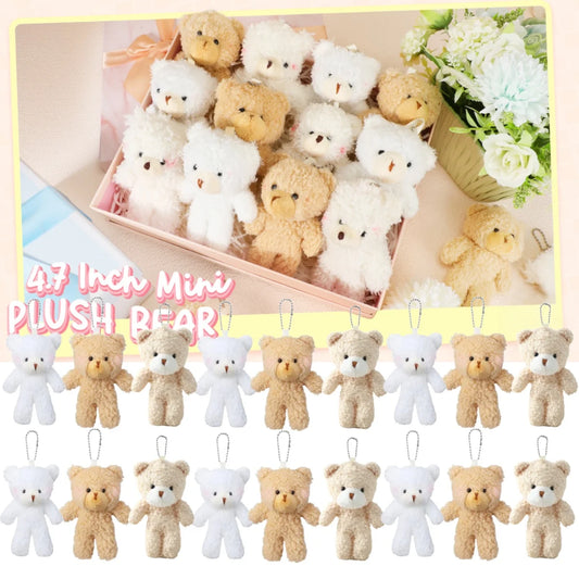 10Pcs/lot Plush Teddy Bears Toys 12cm Cute Animal Stuffed Dolls Kawaii Girl Blush Bear Keychain Christmas Birthday Party Gifts