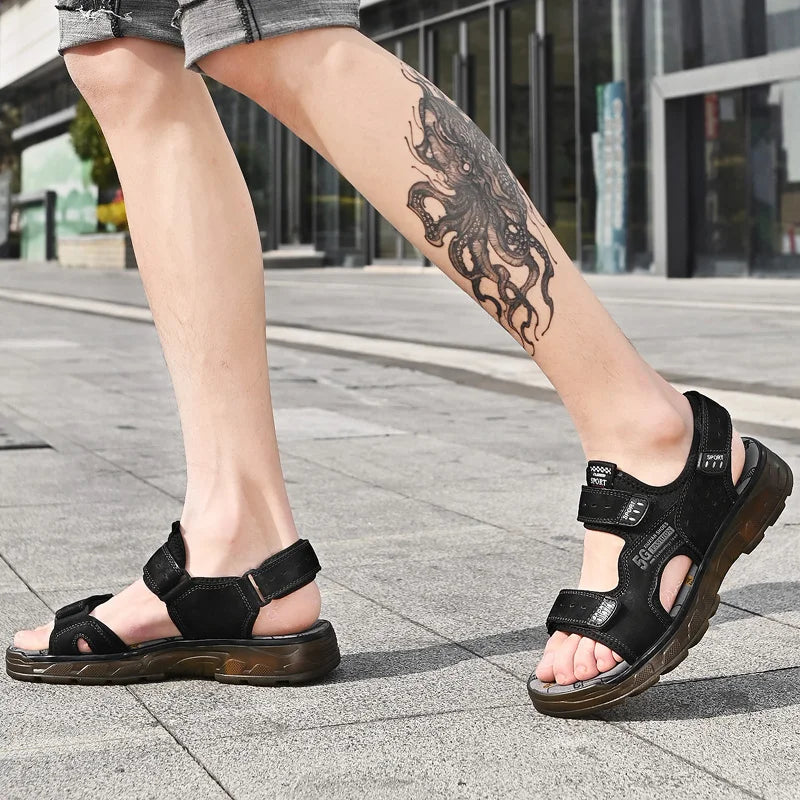 2023 Men Sandals Leather Men Summer Shoes Man Casual Comfortable Barefoot Sandals Men Pentoufle Homme Summer Sandals Men