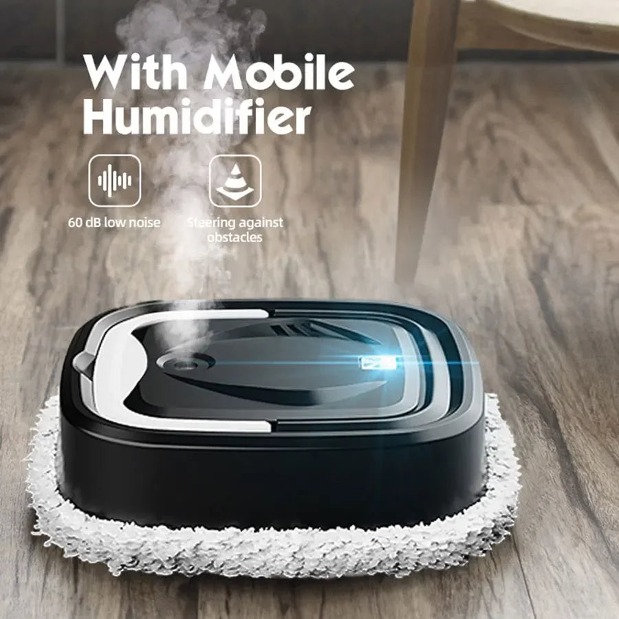 Household floor care robot, USB rechargeable, with humidifier function, combined with care solution,Waxing / Lightening / Care