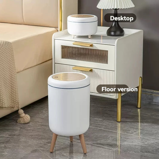 Household high - end trash can, tall - legged with lid for living room, push - type trash can, desktop storage bin for bedroom