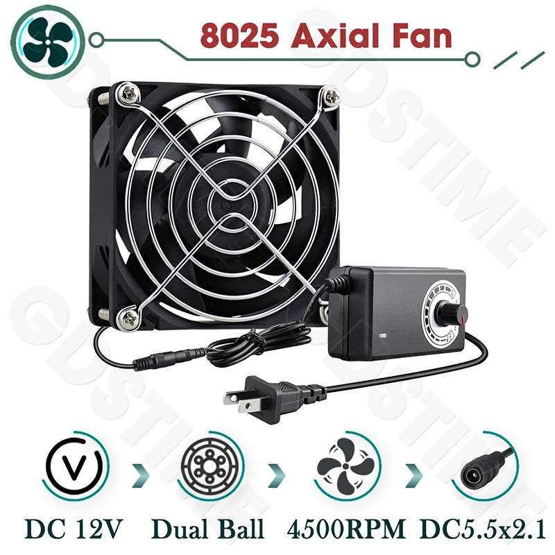 Gdstime CPU Cooler 12V 80MM Fan 120MM DIY Server High Speed Fan for Desktop Computer Case Cooling 220V Power Adjustable Speed