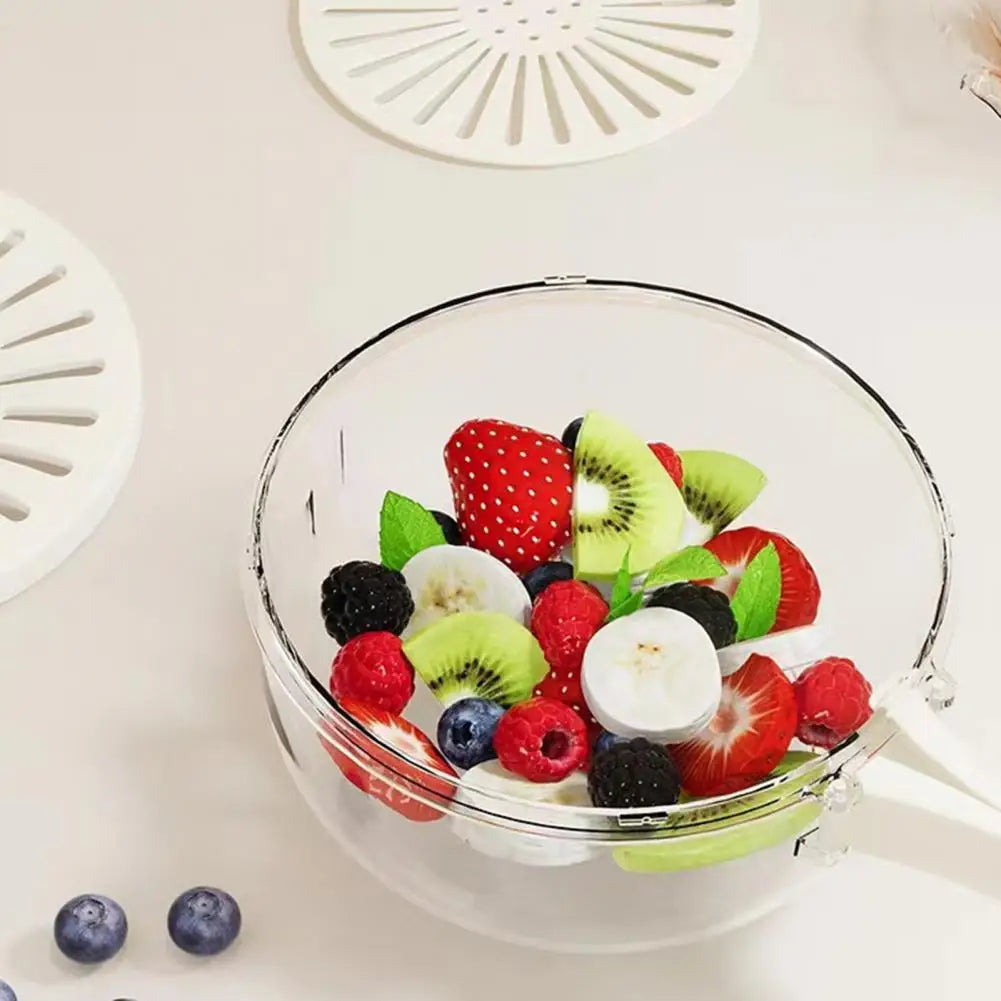 Food Grade Double-Layer Draining Bowl, Fruit Strainer, Colander Bowl with Lid Handle, Bpa Free for Efficient
