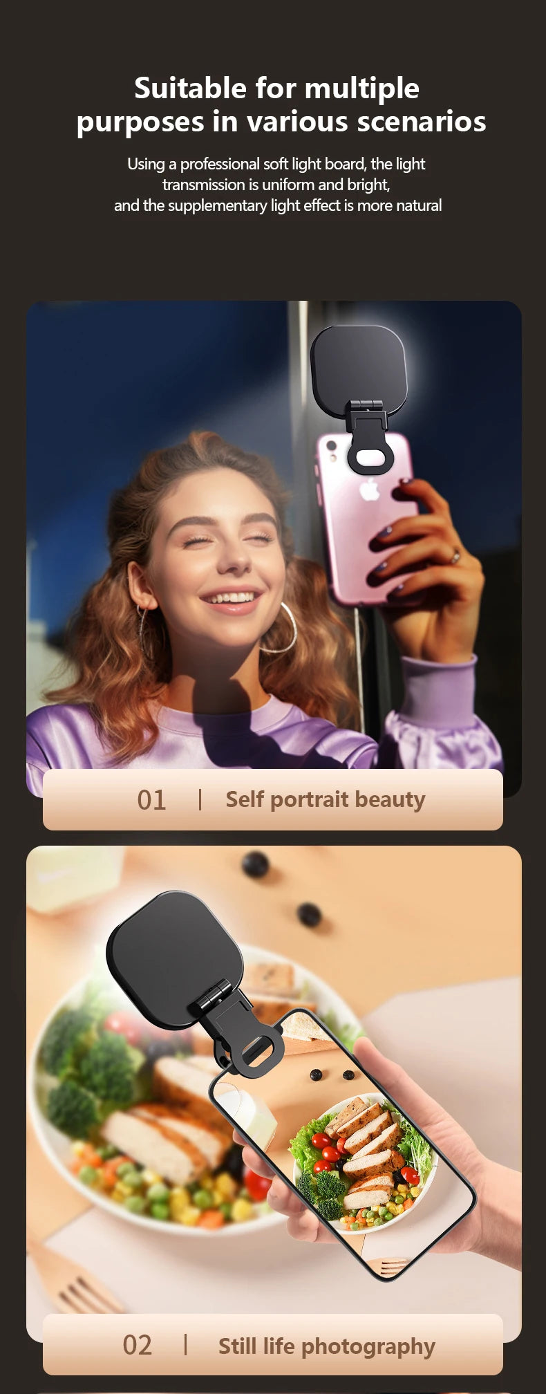 Mini LED Smartphone Selfie Fill Light 3 Modes With Adjustable Brightness Clip Portable Video Light For Tiktok Camera Mobile IPad