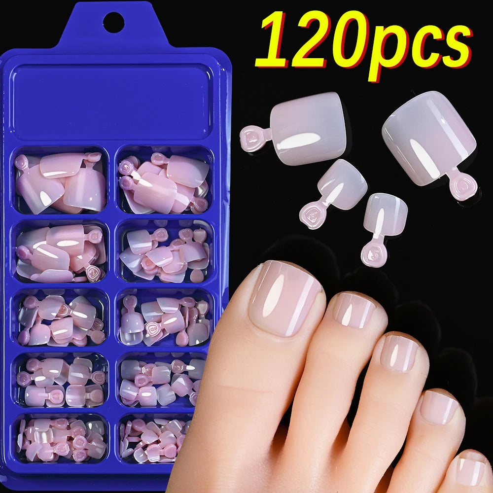 100PCS Short Square False Toenail Tips Full Cover White Artificial Fake Toenail Acrylic Foot Nail Art Tip Press on Toe Extension