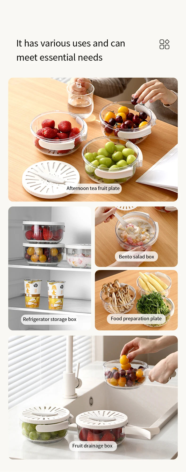 Folding Handle Drain Basket with Lid Fruit Vegetable Washing Bowl Kitchen Washing Basket Plastic Colander Water-Filtering Basin