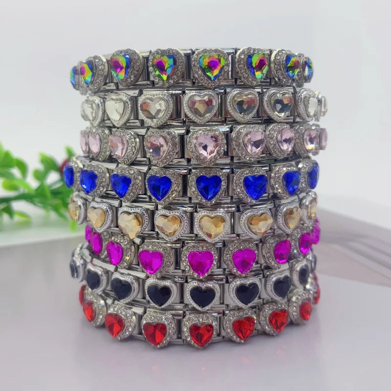 New Fashion Colorful Love Gemstone Style Italian Charm Fit 9mm Link Stainless Steel Bracelet Module DIY Women Men Jewelry Making