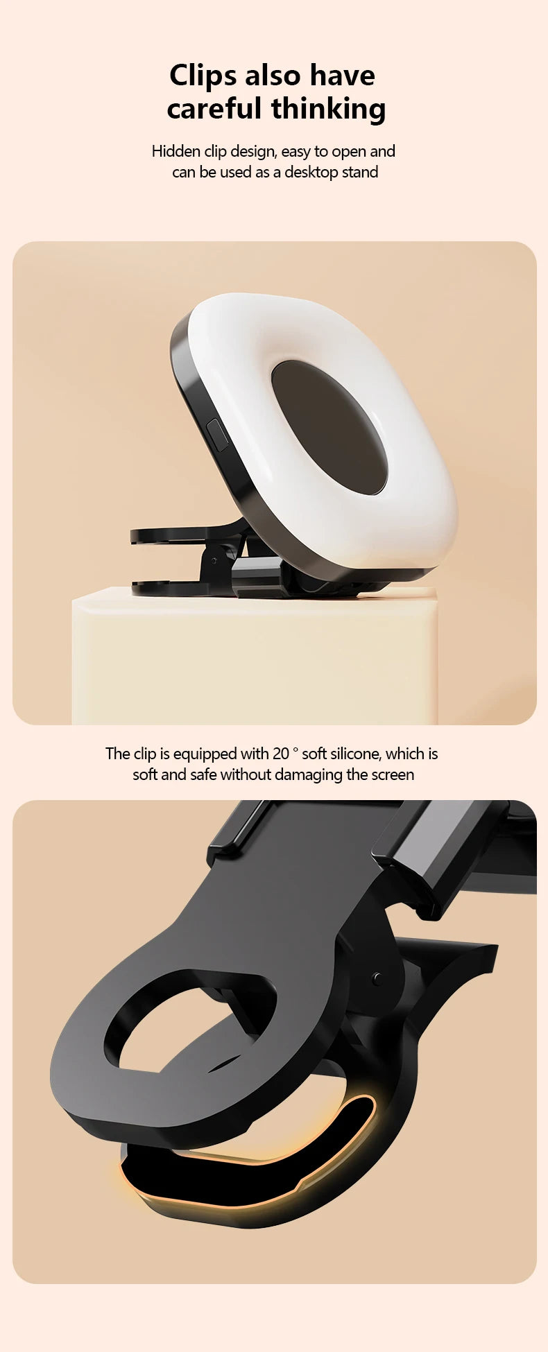 Mini LED Smartphone Selfie Fill Light 3 Modes With Adjustable Brightness Clip Portable Video Light For Tiktok Camera Mobile IPad