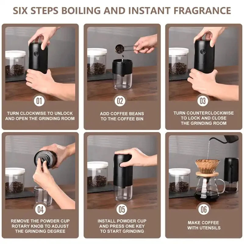 New Professional Portable Electric Coffee Grinder 1800mAh Strong Power Fast Bean Grinding Charging Low Noise Powder