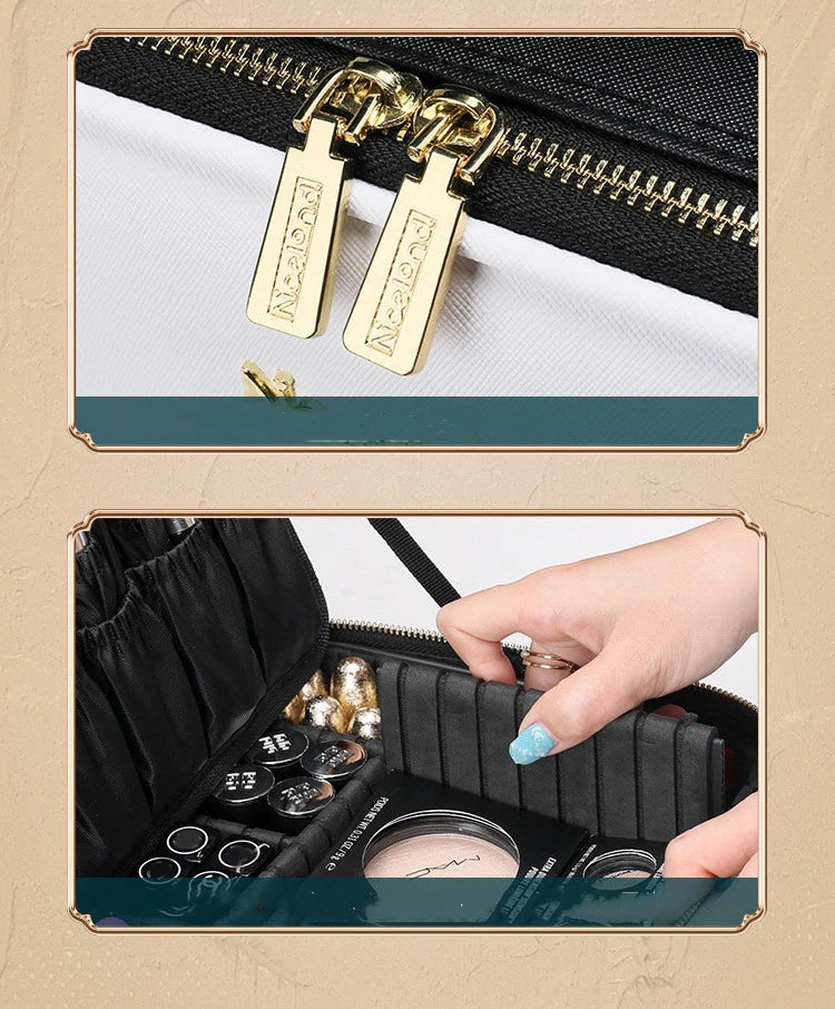 New LED Lighted Cosmetic Case with Mirror Waterproof PU Leather Portable Travel Makeup Storage Bags