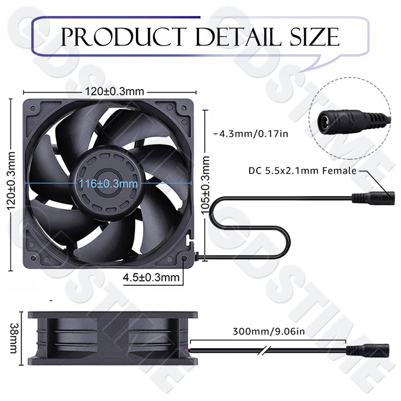Gdstime CPU Cooler 12V 80MM Fan 120MM DIY Server High Speed Fan for Desktop Computer Case Cooling 220V Power Adjustable Speed