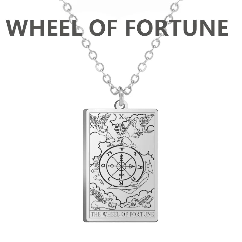 Dawapara Tarot Cards Necklace Women Stainless Steel Necklace Wealth Amulet Classic Tarot Major Arcana Divination Charm Jewelry