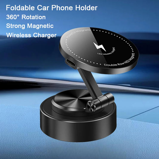 Double Sides Car Phone Holder Magnetic Vacuum Adsorption Bracket with Wireless Charger 360 degree Rotating Car Phone Stand