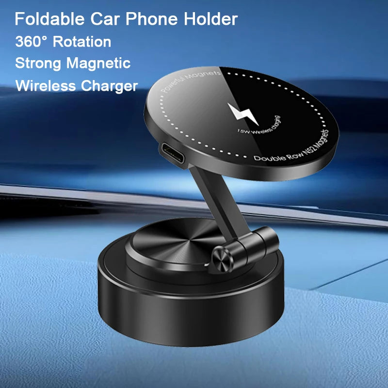 Double Sides Car Phone Holder Magnetic Vacuum Adsorption Bracket with Wireless Charger 360 degree Rotating Car Phone Stand