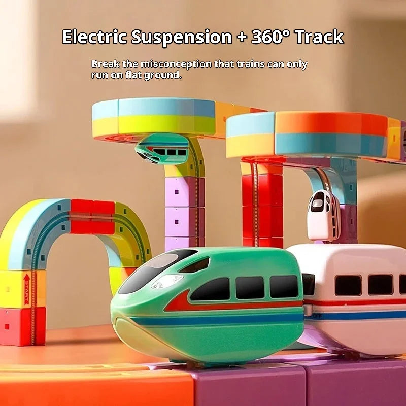 Electric Magnetic Track Set with Anti-Gravity Vehicles - 100+ Pieces STEM Building Toys, Creative DIY Railway for Kids Gift Toy