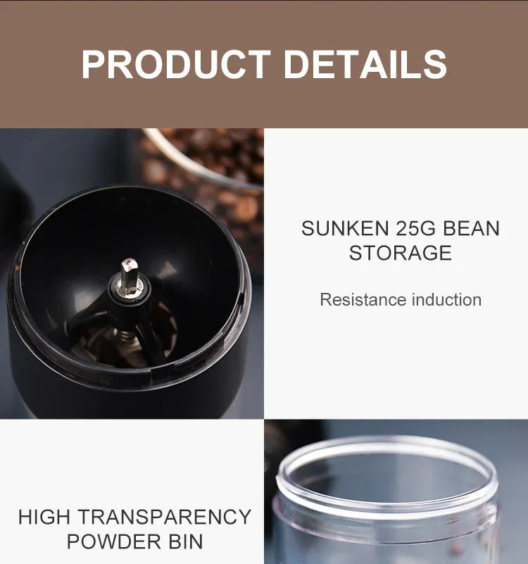 New Professional Portable Electric Coffee Grinder 1800mAh Strong Power Fast Bean Grinding Charging Low Noise Powder