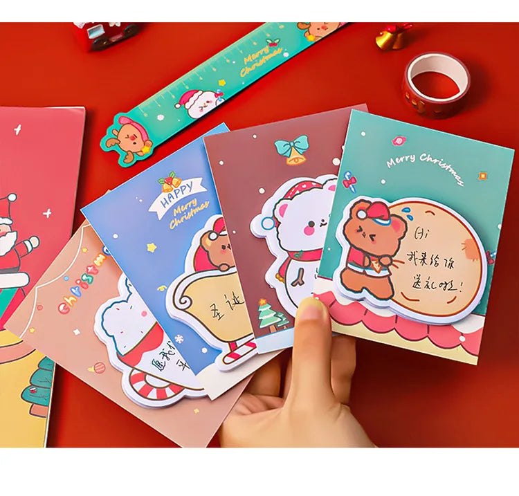 4Pcs/Lot Cute Christmas Sticky Notes Christmas Snowmen Bear Gifts Message Notes Decorations Stickers Kids School Office Supplies
