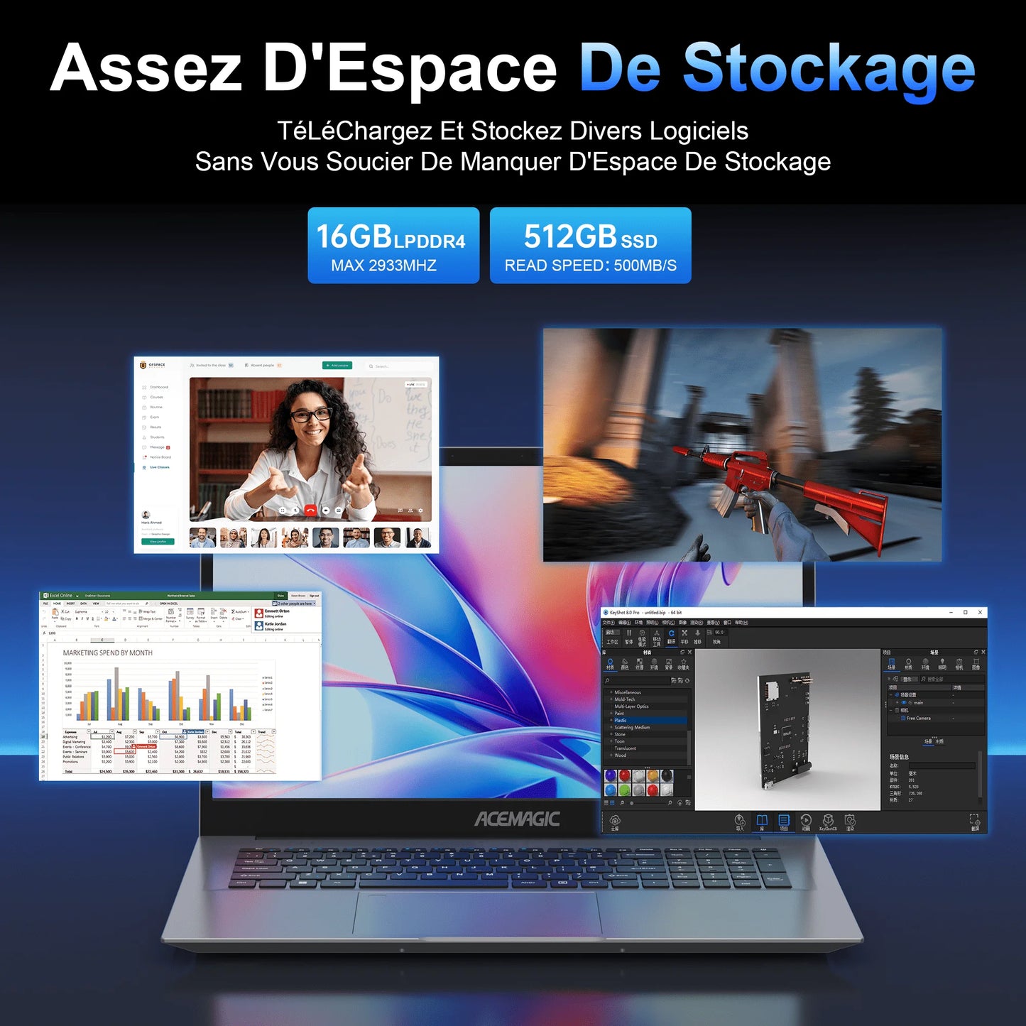 Kamrui Laptop Computer 18.5" FHD 8000mAh Intel N150 Quad-Core Windows 11 PRO 16GB DDR4 RAM 512GB SSD WiFi5 Desktop Notebook PC