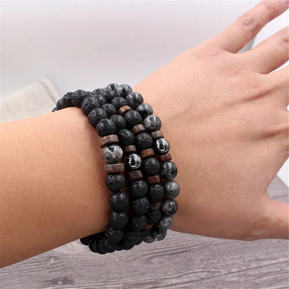 Volcanic Stone Bracelet for Men Lava Wooden  Beads Bracelet Tibetan Buddha Wrist Chain Women Men Jewelry Gift New Bracelets