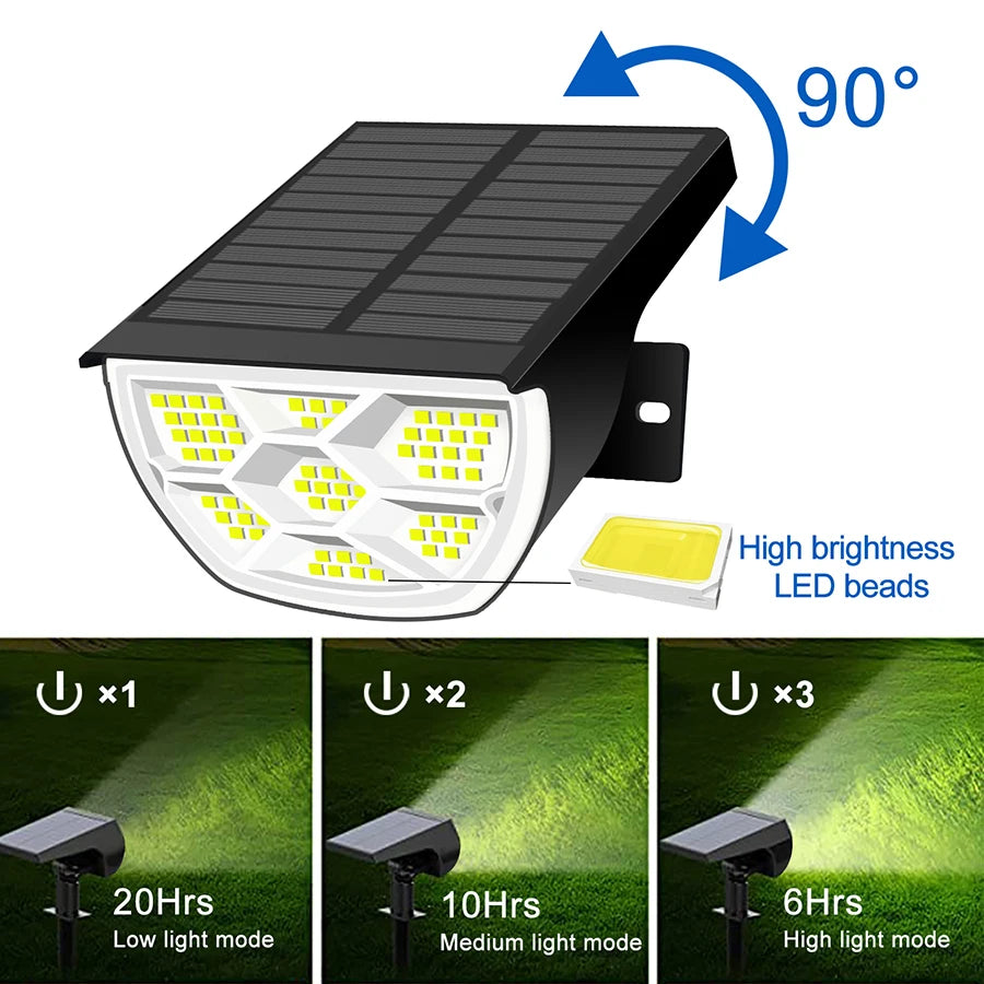 72/68 LED Solar Landscape Lights Outdoor IP65 Waterproof Solar Light with 3 Modes Solar Garden Spotlight for Yard Lawn Walkway