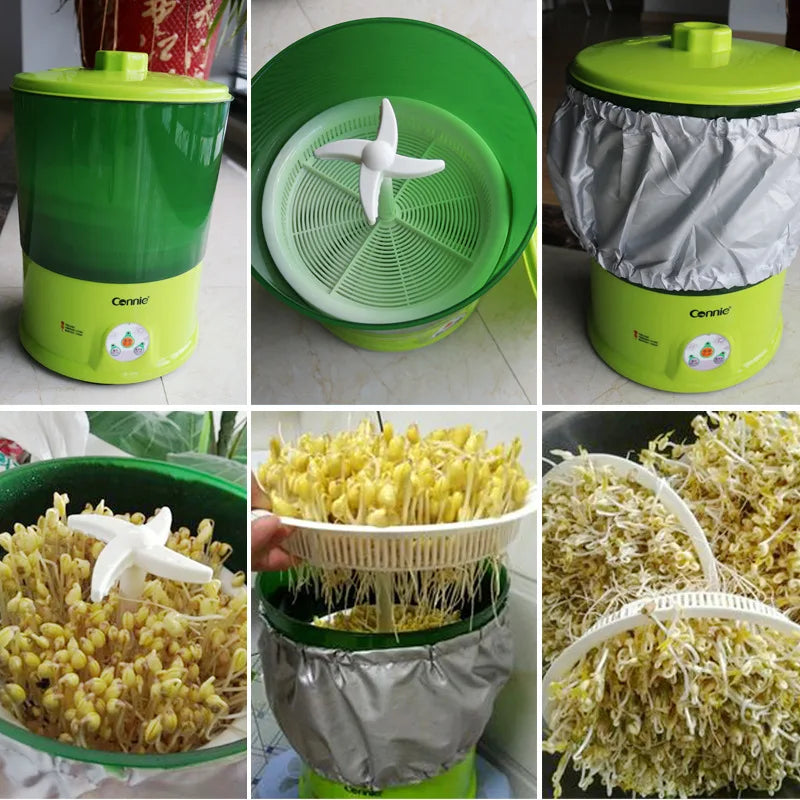 New Intelligent Bean Sprouts Maker Thermostat Green Vegetable Seeds Growth Bucket Automatic Electric Buds Germinator Machine