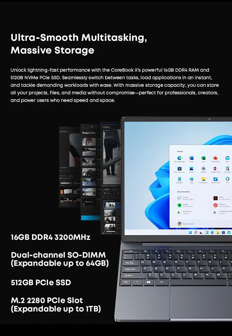 CHUWI CoreBook X Gaming Laptop AMD R5-7430U 16GB DDR4 RAM 512GB SSD 14.1 inch FHD Screen Lightweight Notebook 4.3 GHz Windows 11