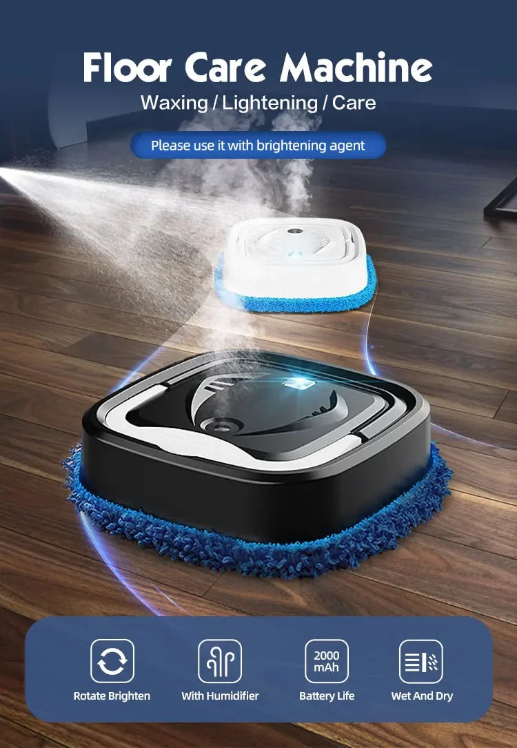 Household floor care robot, USB rechargeable, with humidifier function, combined with care solution,Waxing / Lightening / Care