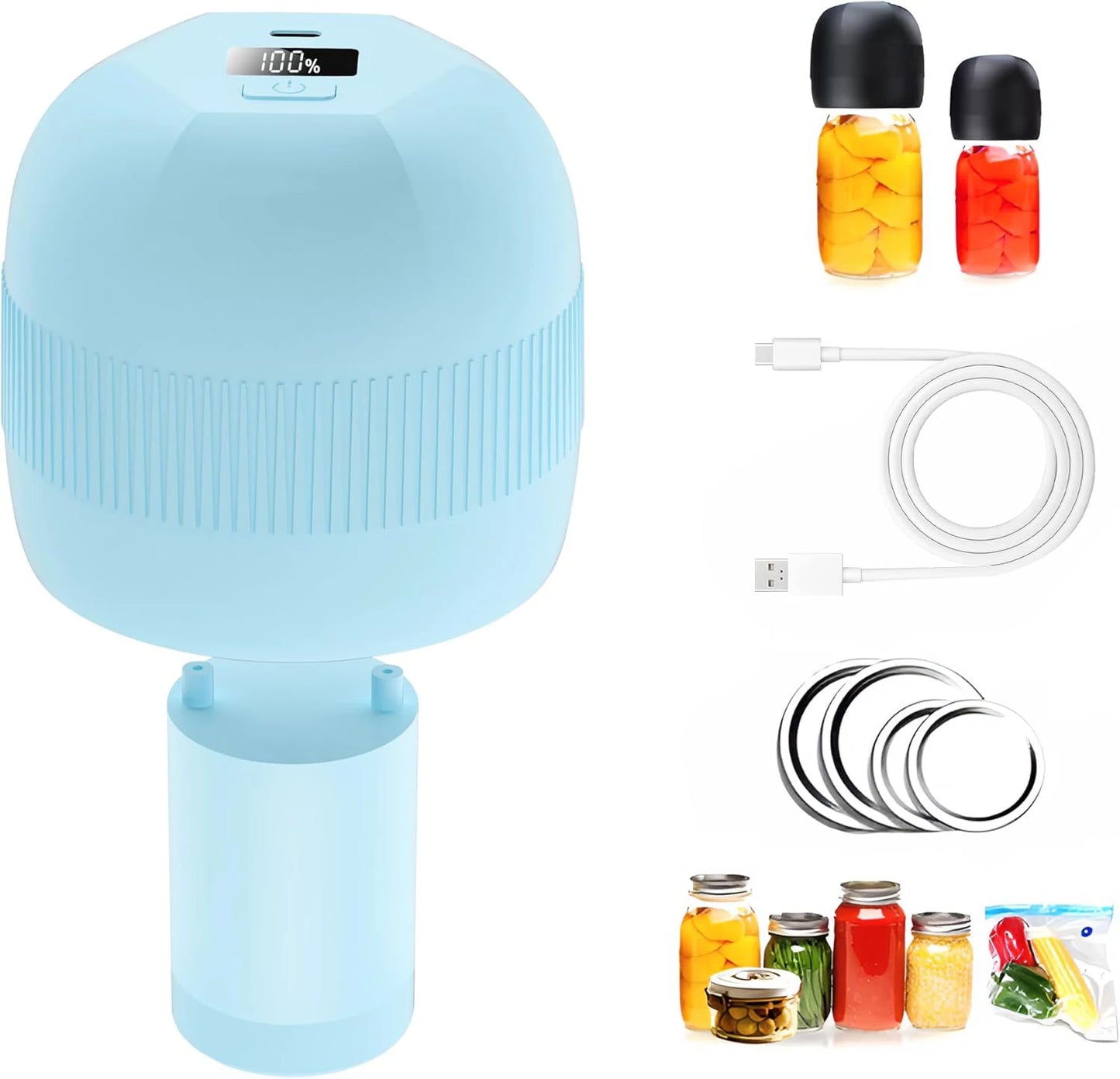 Electric Automatic Kitchen Mini Mason Jar Vacuum Sealer Kit - Pump Machine with Lids Food Preservation Jar Sealer Set