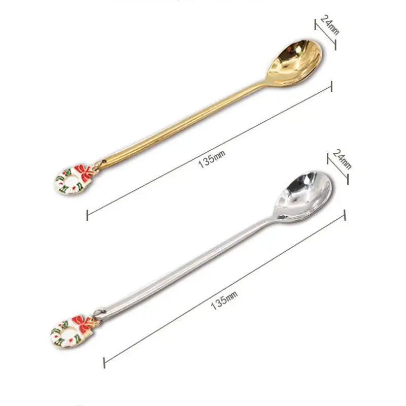 6PCS Christmas Spoons Coffee Cutlery Set Stainless Steel Cutlery Set Dessert Spoon Forks Christmas Gifts Elk Christmas Decoratio