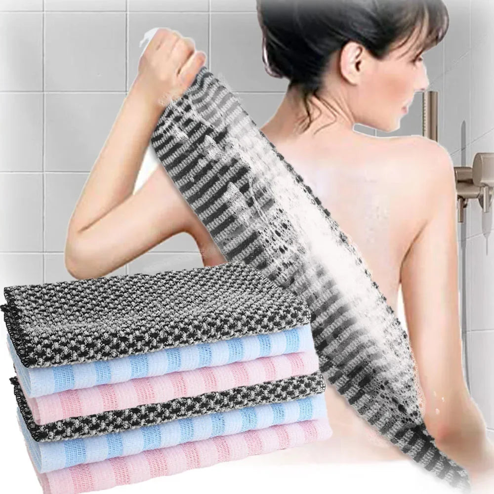 Exfoliating Scrub Shower Towels Double Effect Nylon Bath Towel Japanese Rubbing Washcloth for Back Body Bathroom Accessories