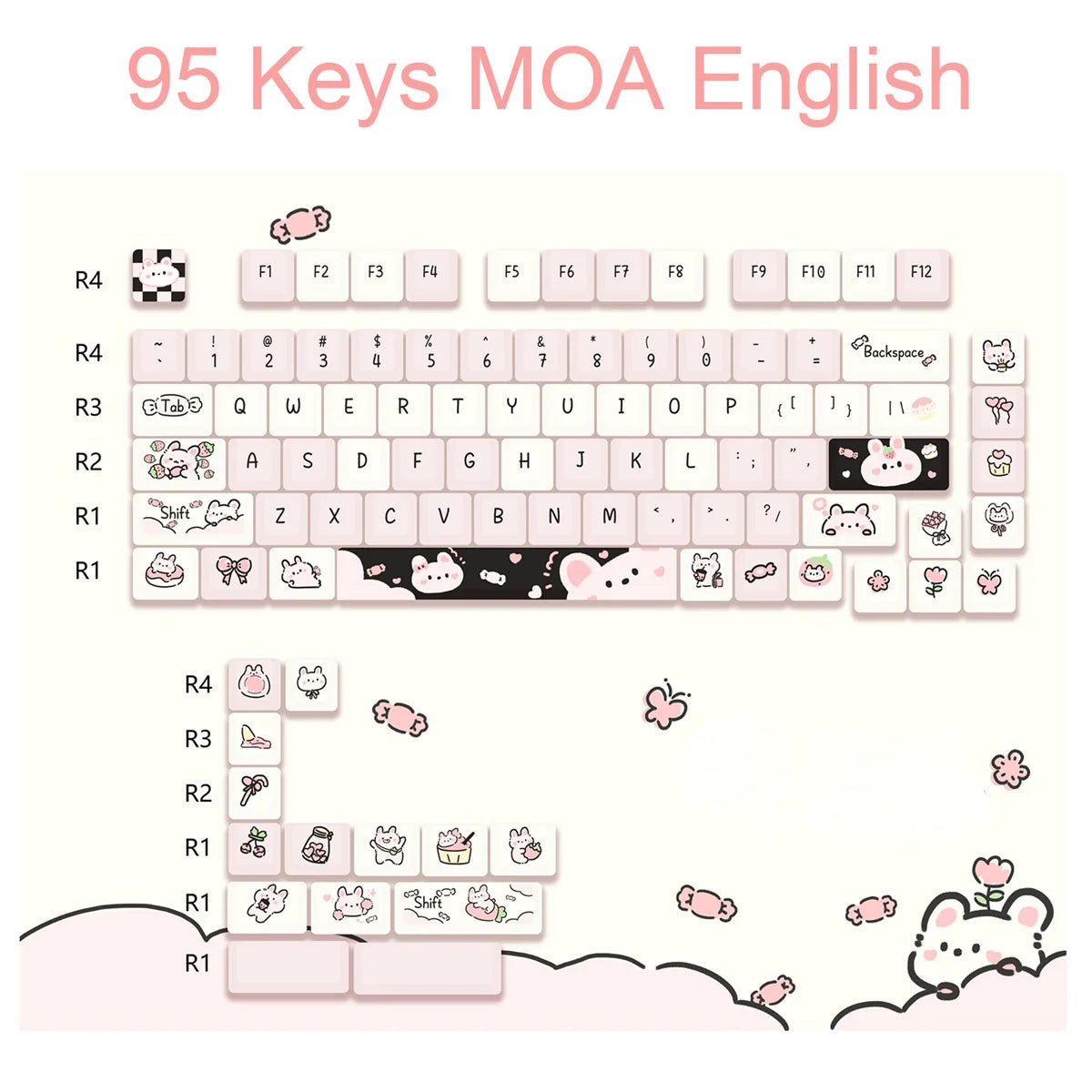 95 Keys artoon Cute Puppy Cat Kitty Keycaps GMK PBT Keycap MOA Profile Dye Sublimation For  DIY Mechanical Keyboard Girls Gift