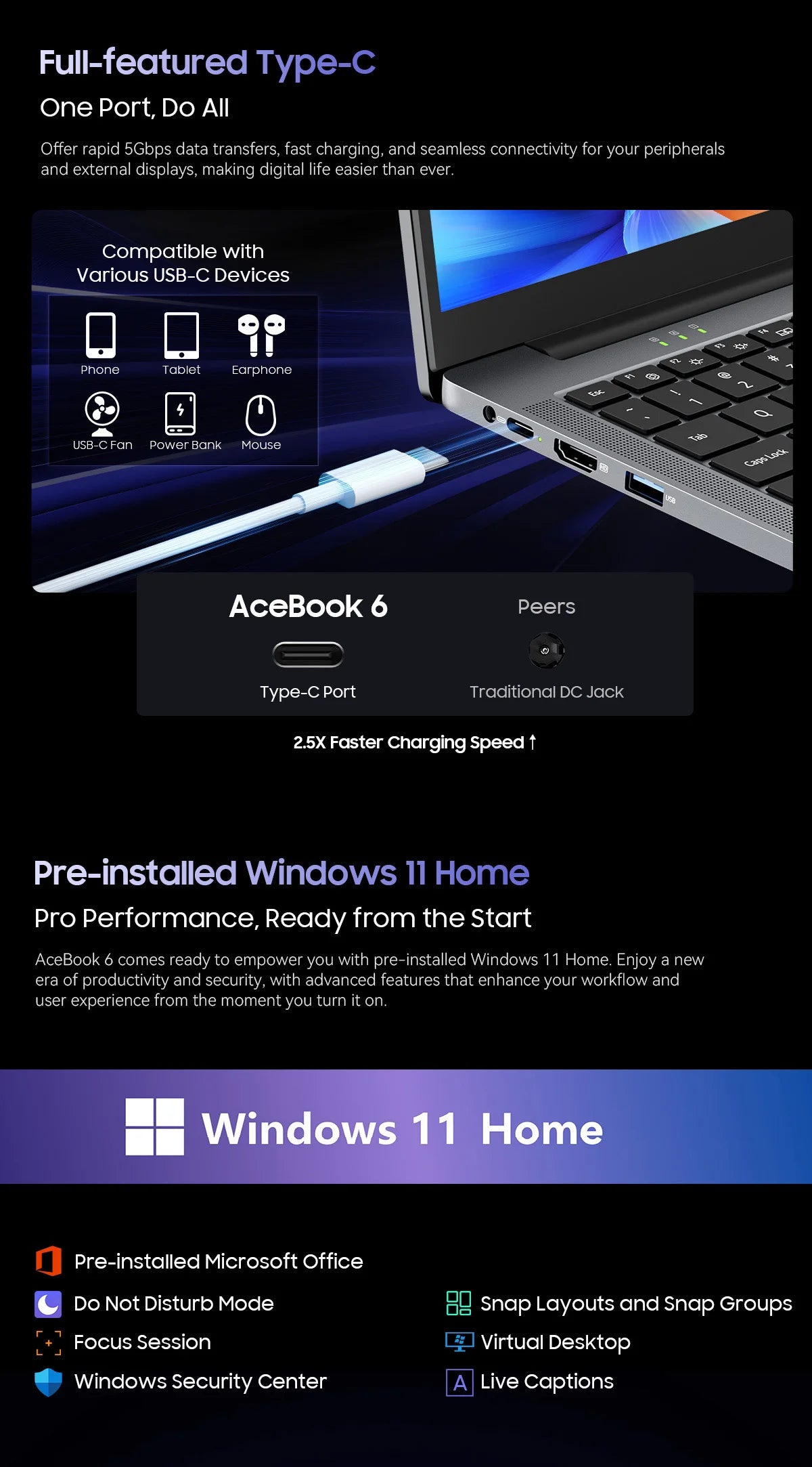 Blackview AceBook 6  Intel Twin Lake N150 15.6 Inch Laptop 16GB DDR4 512GB SSD Windows 11 Home 36Wh Battery