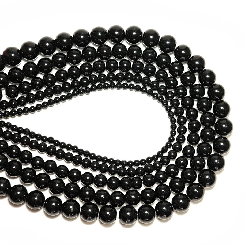 4/6/8/10/12mm Grade A Natural Obsidian Stone For Jewelry Making Black Shiny Round Loose Beads DIY Bracelet Necklace Wholesale