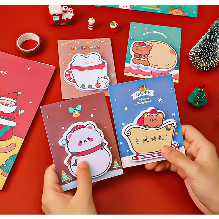 4Pcs/Lot Cute Christmas Sticky Notes Christmas Snowmen Bear Gifts Message Notes Decorations Stickers Kids School Office Supplies