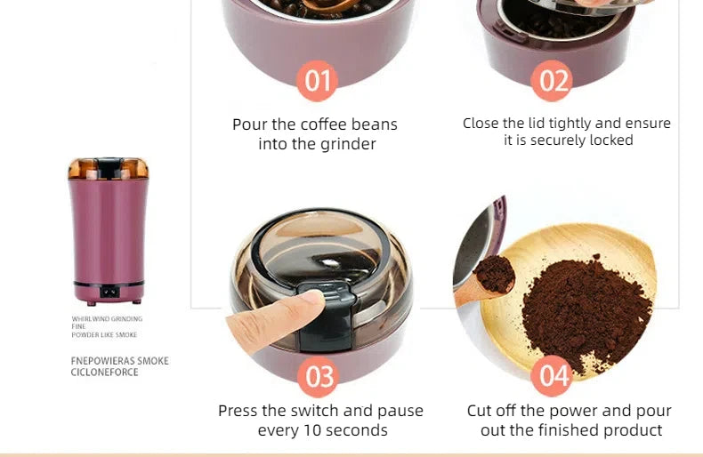 Household electric grinding machine. Household dry grinder, portable coffee machine for grains and miscellaneous grains, grinder